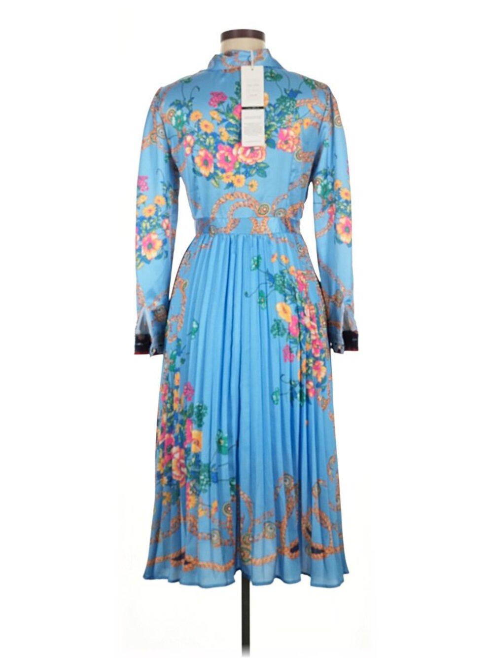 NWT Dalia Macphee light blue pleat floral dress, size Medium - Picture 2 of 7